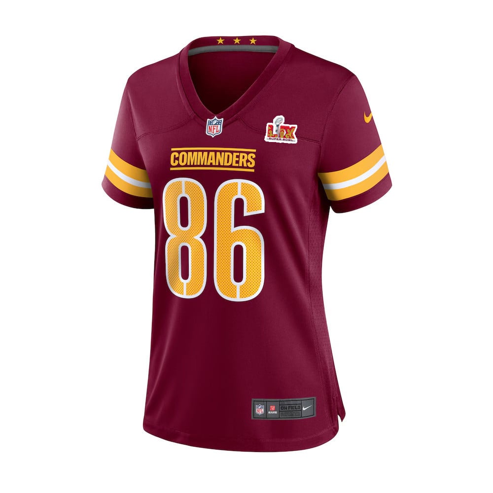 Alternative view of Zach Ertz #86 Washington Commanders Super Bowl LIX Game Jersey - Women's | Burgundy