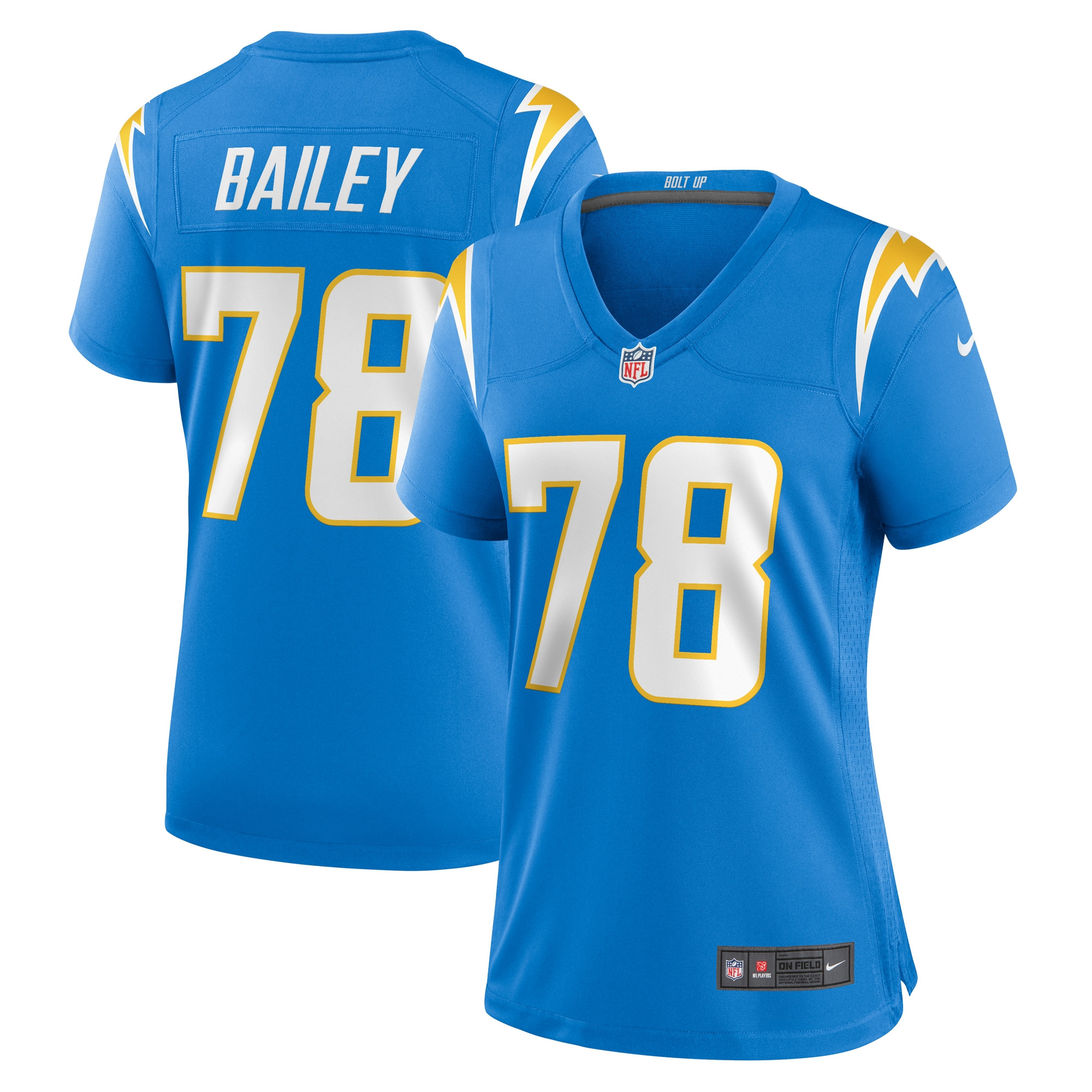 Zack Bailey #78 Los Angeles Chargers Game Jersey - Women's | Powder Blue