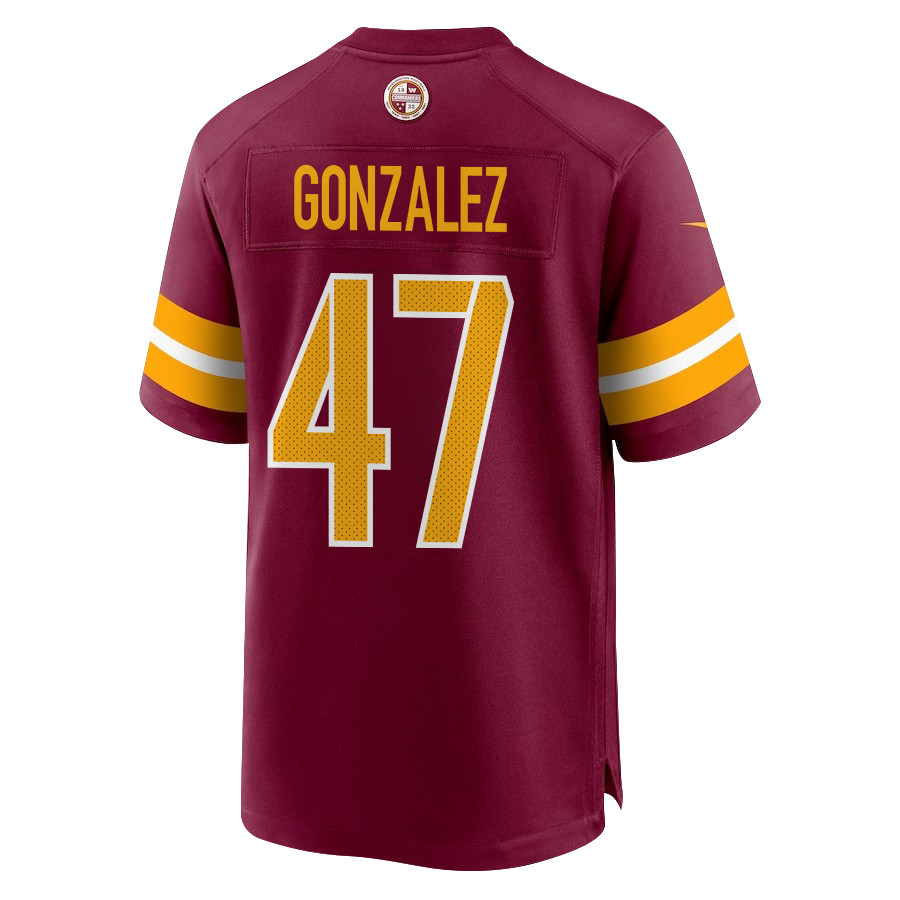 Alternative view of Zane Gonzalez #47 Washington Commanders Super Bowl LIX Game Jersey - Men's | Burgundy