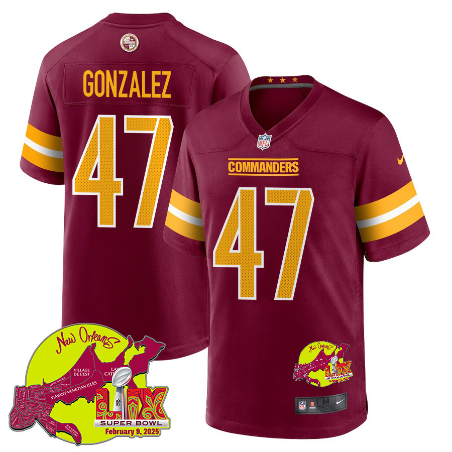 Zane Gonzalez #47 Washington Commanders Super Bowl LIX Game Jersey - Men's | Burgundy