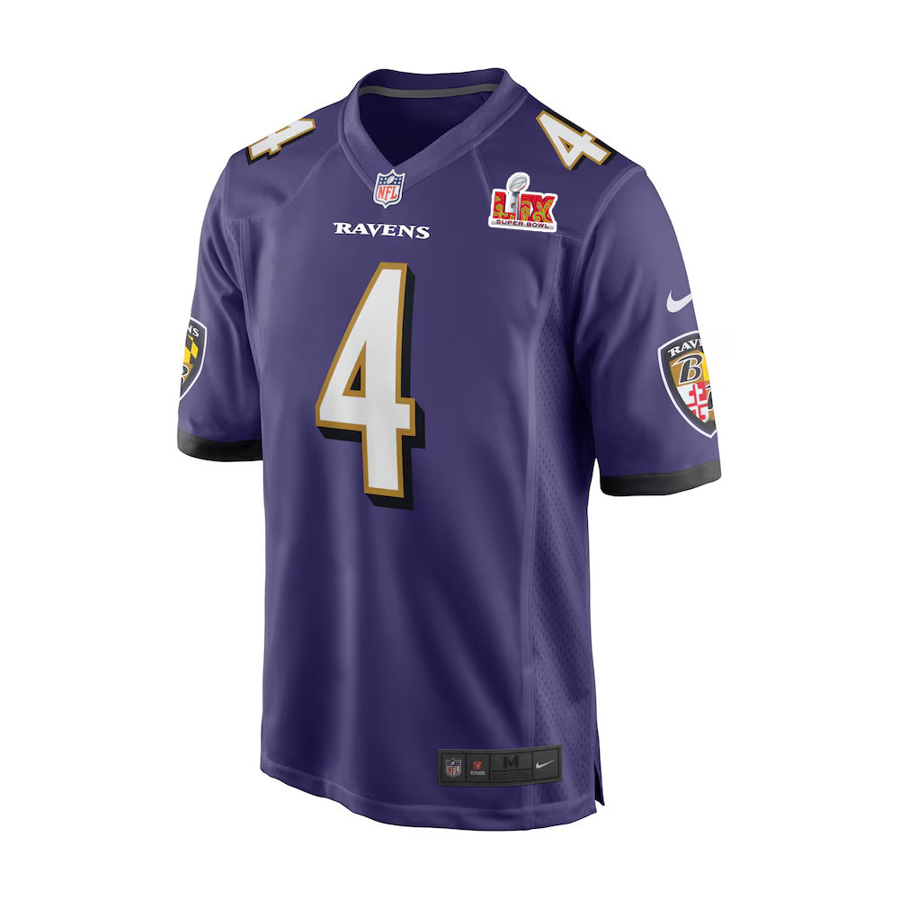 Alternative view of Zay Flowers #4 Baltimore Ravens Super Bowl LIX Game Jersey - Men's | Purple