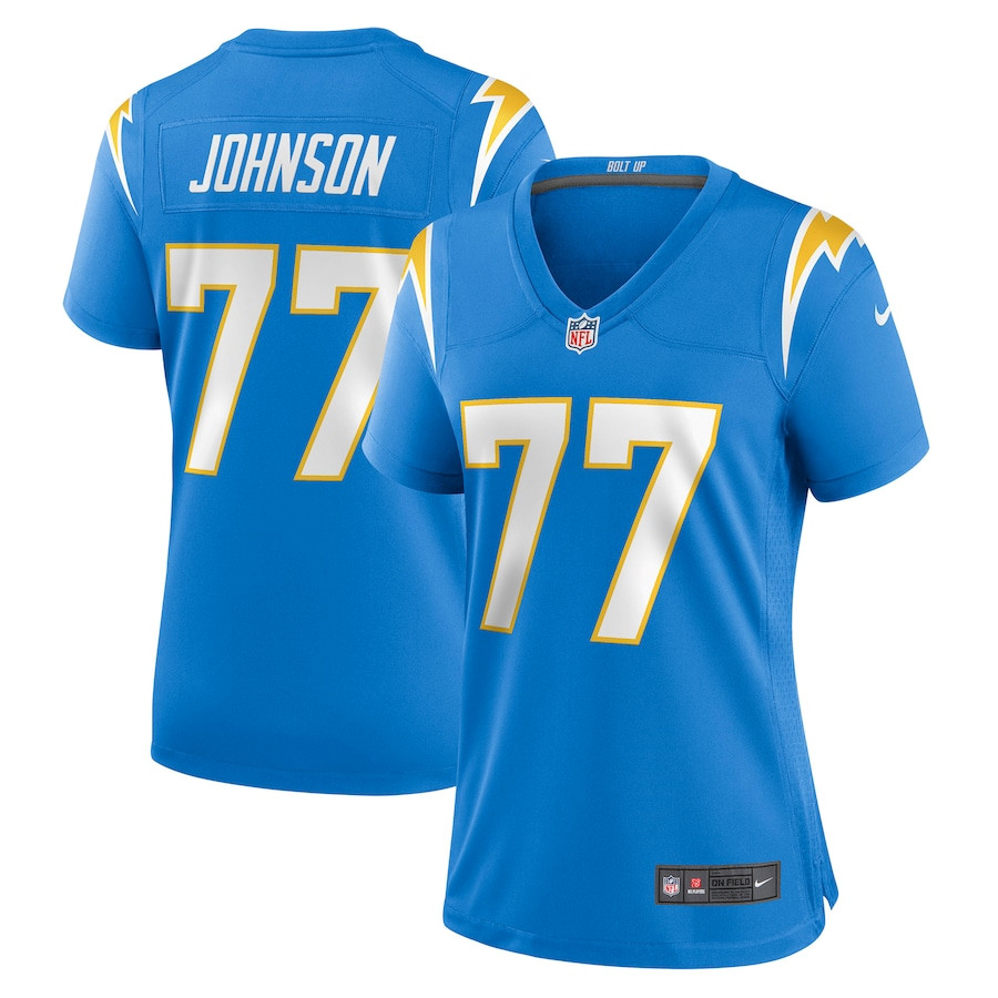Zion Johnson #77 Los Angeles Chargers Game Jersey - Women's | Powder Blue